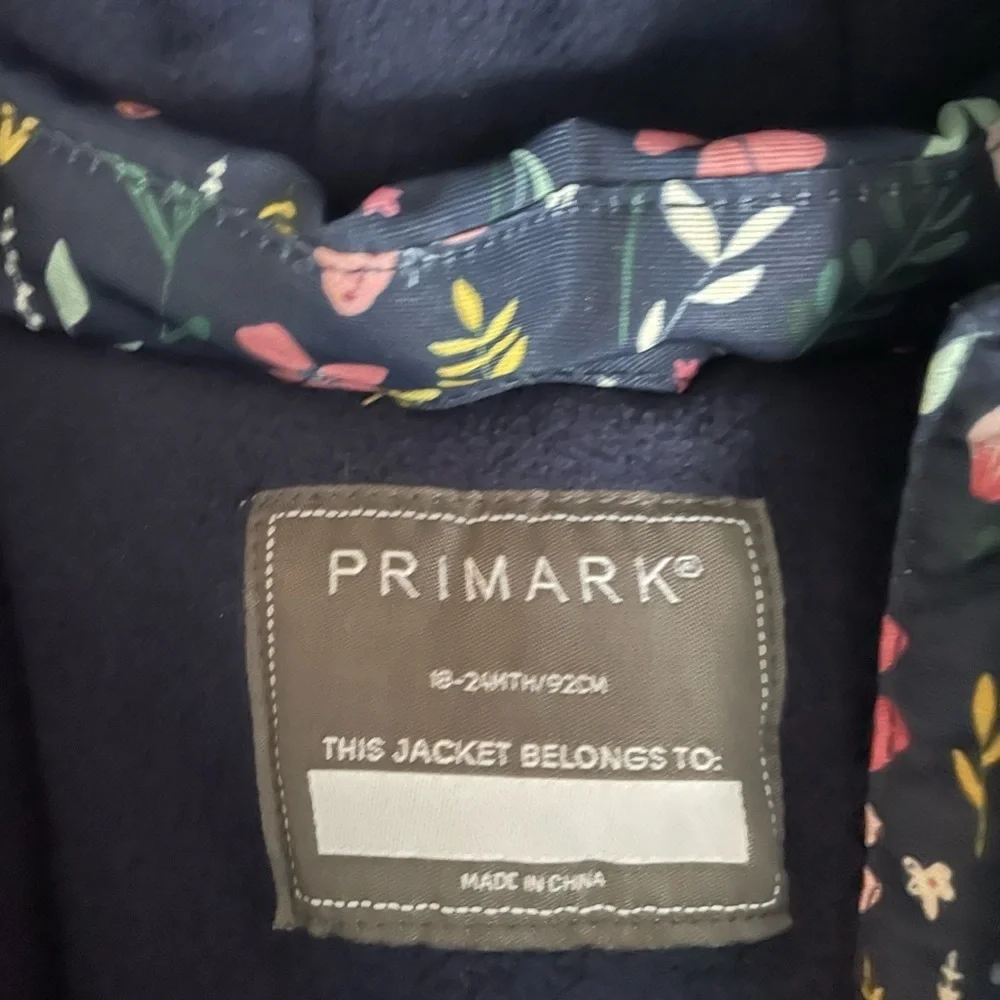 Primark Navy Blue Floral Baby Puffer Winter Coat Sz 18-24mos​​​